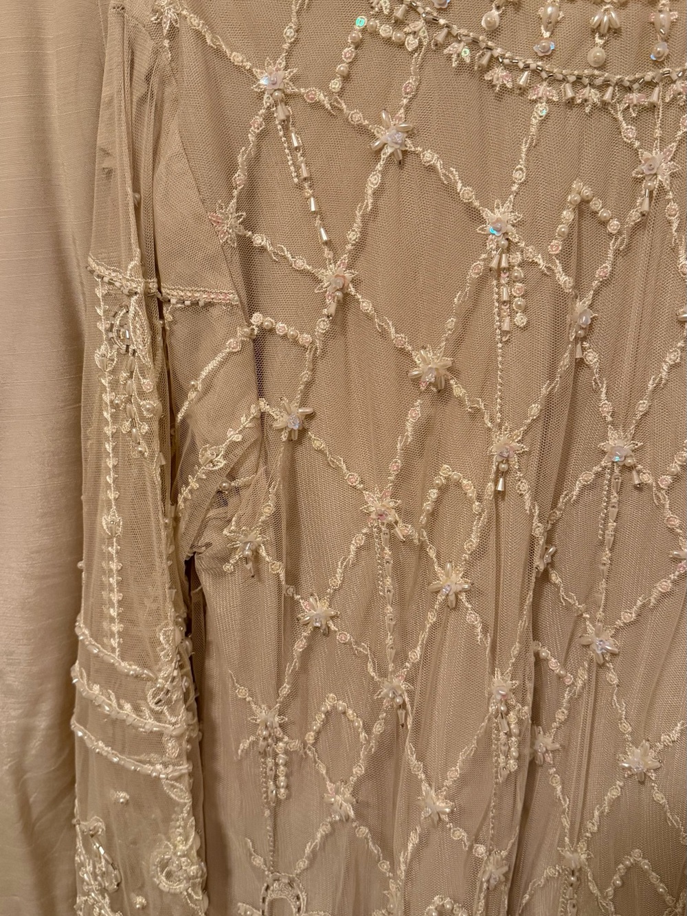 Elegant Long Sleeve Beaded Maxi Dress - Cream - Picture 3 of 7